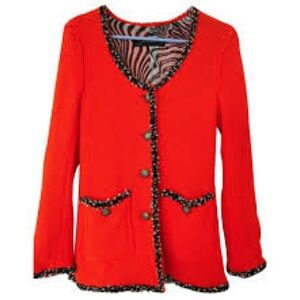 Zara Red Fantasy Blazer Boucle Zebra Print Size S